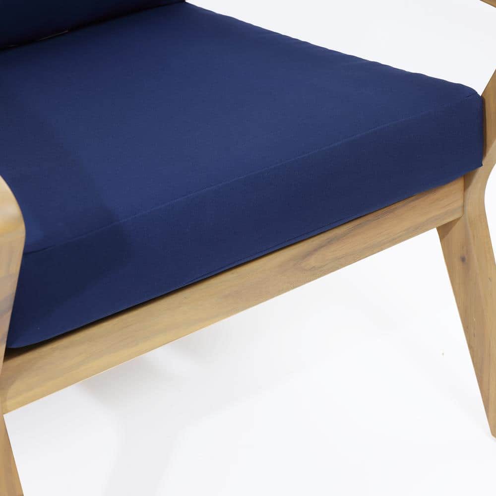 Acacia Wood Outdoor Conversation Set with Blue Cushions