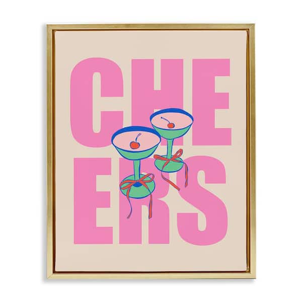 Stupell Industries Cheers Martinis and Bows by House of Lulu Gold Floater Frame Food Graphic Art Print 21 in. x 17 in.