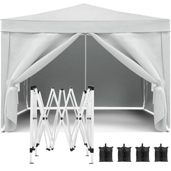 10 ft. x 10 ft. White Pop-Up Folding Canopy Outdoor Event Shelter Portable Tents for Parties with 4 Removable Sidewalls