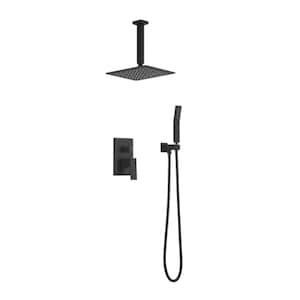 10 in. Pressure Balance Ceiling Mount Shower System Set with Square Head Shower and Handheld Shower in Matte Black