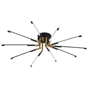 33.46 in. 10-Light Black and Gold Modern Linear Dimmable Selectable LED Semi-Flush Mount Ceiling Light with Remote