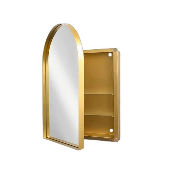 FS 24 in. W x 36 in. H Arched Gold Metal Medicine Cabinet with Mirror