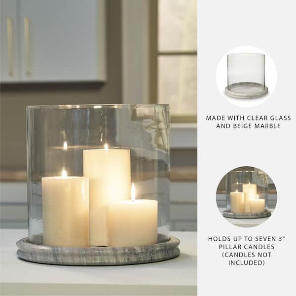 Signature DESIGN BY ASHLEY Saskia Beige Marble Hurricane Candle