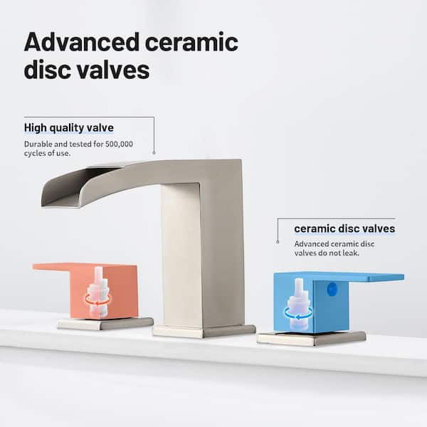 Waterfall 304 stainless steel 8 in. Widespread Double Handle Bathroom Faucet with Drain Kit Included in Brushed Nickel