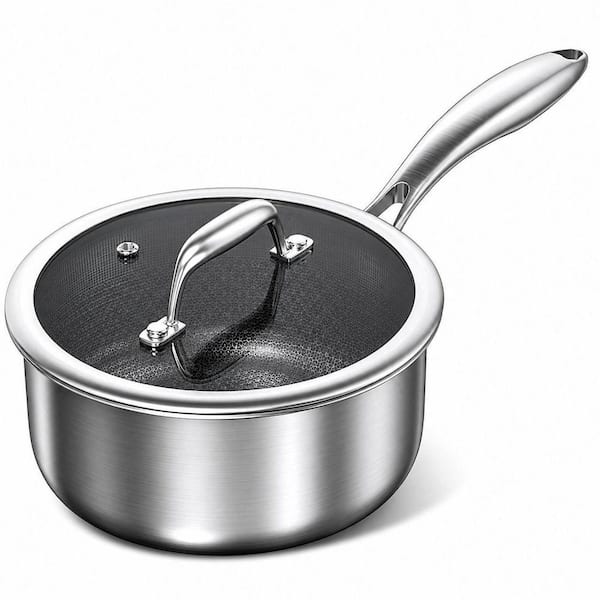 2 qt. Stainless Steel Ceramic Coated Nonstick Saucepan with Glass Lid Induction Compatible Oven Safe