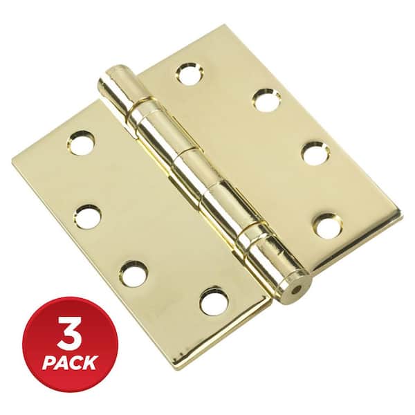 4 in. x 4-1/2 in. Polished Brass Full Mortise Ball Bearing Butt Hinge with Removable Pin (3-Pack)