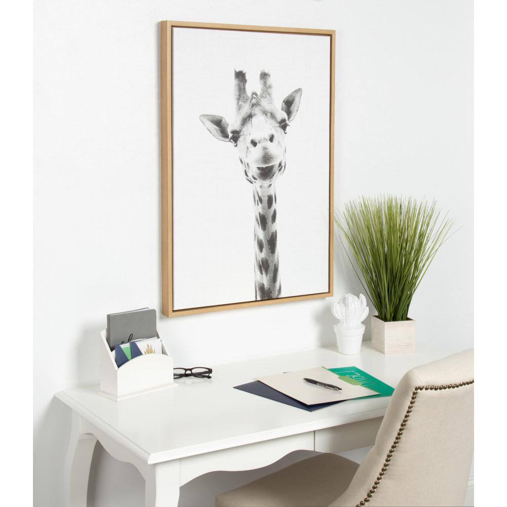 Natural Framed Giraffe Pencil Drawing on Canvas for Nursery