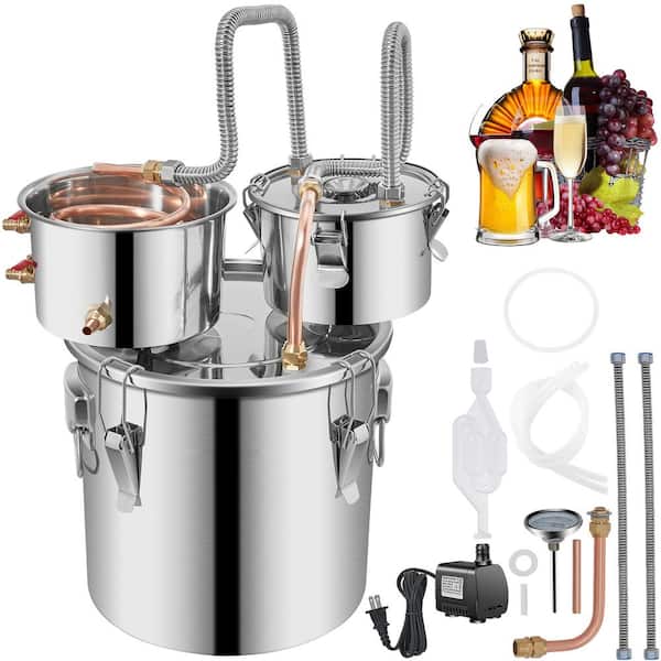 Alcohol Still, 3 Gallon Stainless Steel Alcohol Distiller with Copper Tube & Build-in Thermometer & Water Pump, Silver