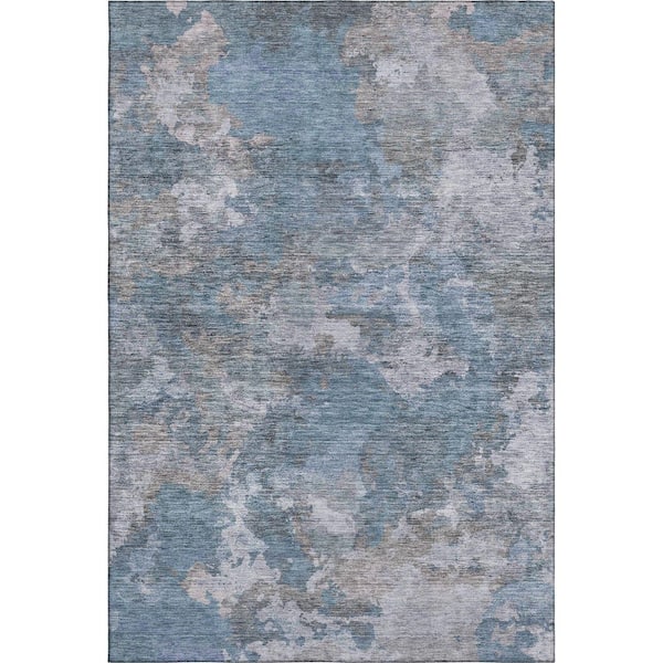 Mayfield Premium Machine Washable Abstract AMF1991 Denim 5 ft. x 7 ft. 6 in. Area Rug