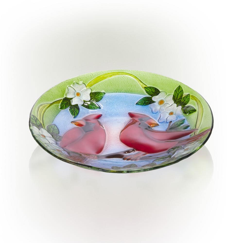 18" Multicolor Glass Bird Bath with Stand