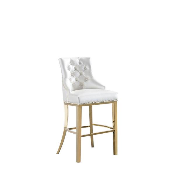 Best Quality Furniture Jennifer 24 in. H White P/U Leather Upholstered Full Back Counter Height with Gold Stainless Steel Legs (Set of 2)