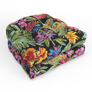 Tropic Floral 19 in. W x 5 in. D Outdoor Square Tufted Wicker Seat Cushion 2 Count 19 in. x 19 in. Paradise Island Black