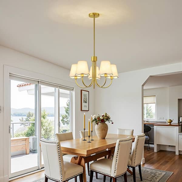 KAISITE 5-Light Indoor Light Luxury Style Gold Arm Fabric Shade