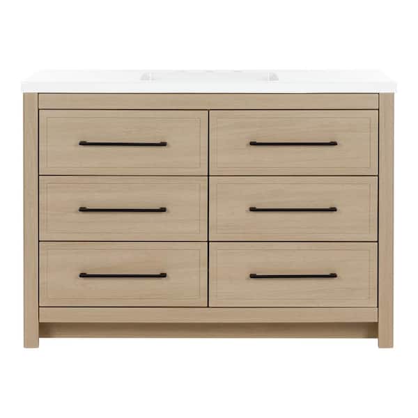 Hailey 49 in. Single Sink Beige Oak Bath Vanity with White Cultured Marble Top (Assembled)