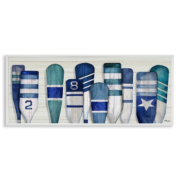 Port Oars Nautical Blue Patterns by Paul Brent White Framed Giclee Art Print Coastal 24 in. x 10 in.