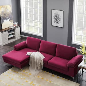 108.27 in. Round Arm 2-Piece L-Shaped Velvet Convertible Combination Sectional Sofa in Rose Red