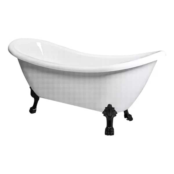 castellousa Daphne 59.05 in. x 28.34 in. Freestanding Soaking White Acrylic Bathtub with Center Drain and Black Tiger Feet