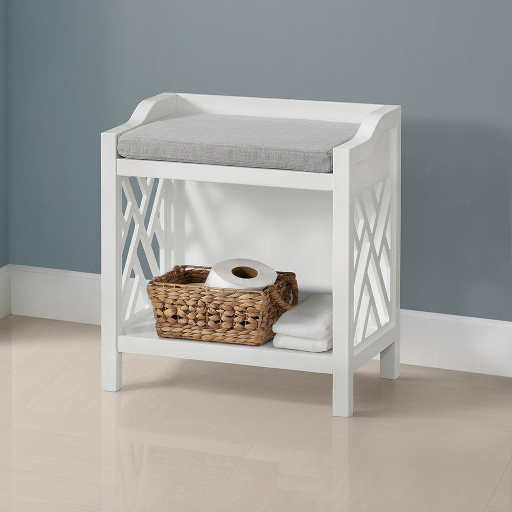 Coventry White Accent Bathroom Dining Bench with Cushion 22 in. .