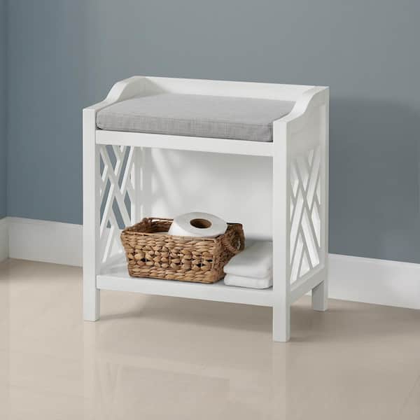 Alaterre Furniture Coventry White Accent Bathroom Dining Bench with Cushion 22 in. .