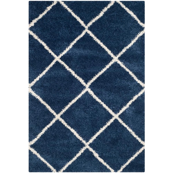 SAFAVIEH Hudson Shag Navy/Ivory 6 ft. x 9 ft. Geometric Diamonds Area Rug