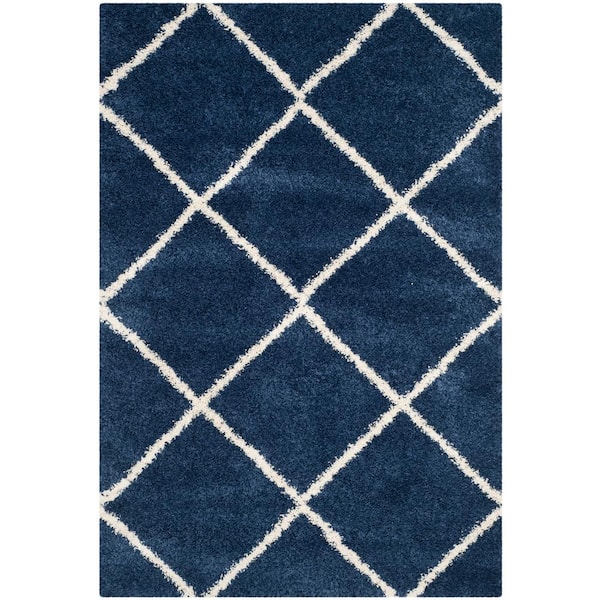 Hudson Shag Navy/Ivory 9 ft. x 12 ft. Geometric Diamonds Area Rug