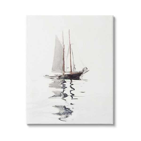 Tranquil Sailboat Floating Lone Ocean Reflection By Lettered and Lined Unframed Nature Art Print 48 in. x 36 in.
