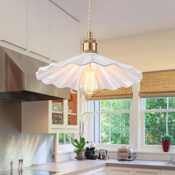 Victoria 1-Light 12.2 in. Gold Farmhouse Ceramic Pendant Kitchen Island