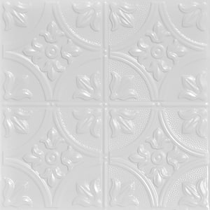 Tiptoe White 2 ft. x 2 ft. Decorative Tin Style Lay-in Ceiling Tile (24 sq. ft./case)