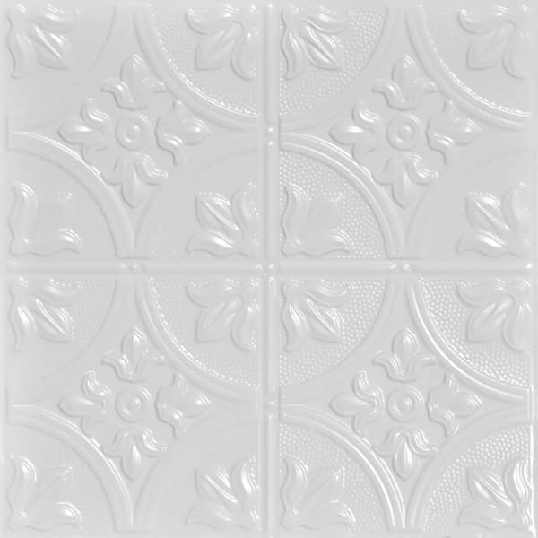 FROM PLAIN TO BEAUTIFUL IN HOURS Tiptoe White 2 ft. x 2 ft. Decorative Nail Up Tin Ceiling Tile (24 sq. ft./case)