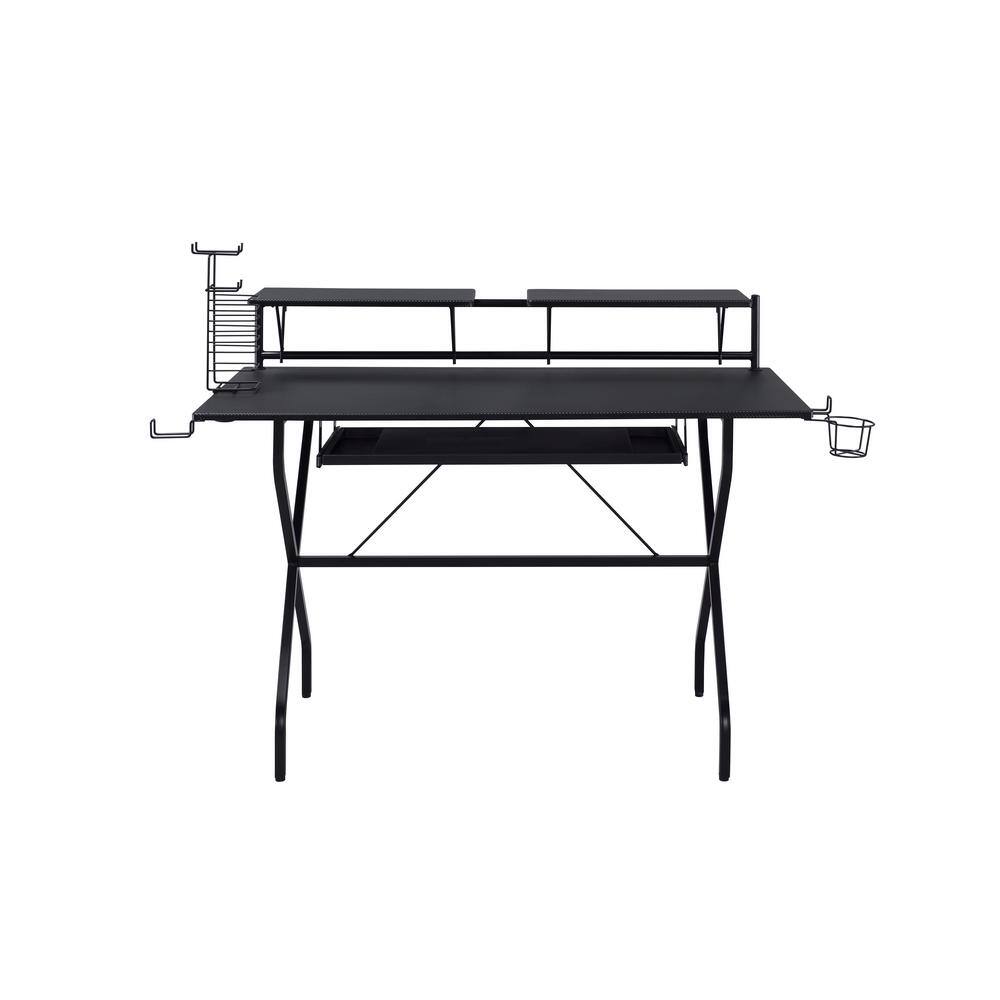 Hartman 53" Black Wood Computer Desk with Hutch and Cup Holder