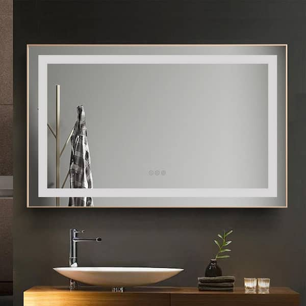 40 in. W x 24 in. H Rectangular Aluminum Framed Backlit and Front Light LED Wall Bathroom Vanity Mirror in Brushed Gold