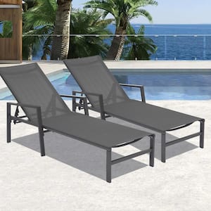 2-Pieces Aluminum Frame Outdoor Chaise Lounge Chair Patio Lawn Beach Pool Side Recliner Chair with Armrests in Gray