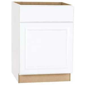 Hampton 24 in. W x 24 in. D x 34.5 in. H Assembled Base Kitchen Cabinet in Satin White with Drawer Glides