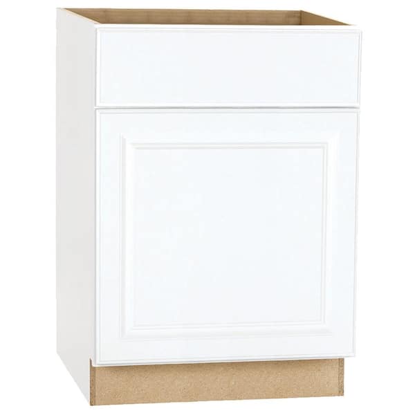 Hampton Bay Hampton 24 in. W x 24 in. D x 34.5 in. H Assembled Base Kitchen Cabinet in Satin White with Drawer Glides