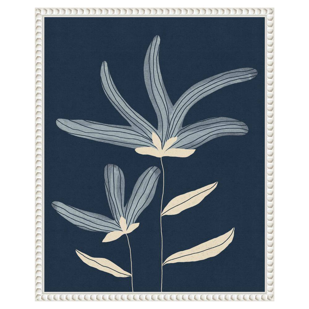 Two Flowers Abstract Navy and White Canvas Wall Art