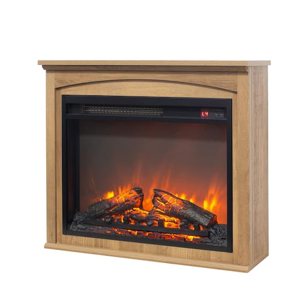 28 in. Freestanding  Entertainment Center Infrared Electric Fireplace in Antique Brown with Remote Control