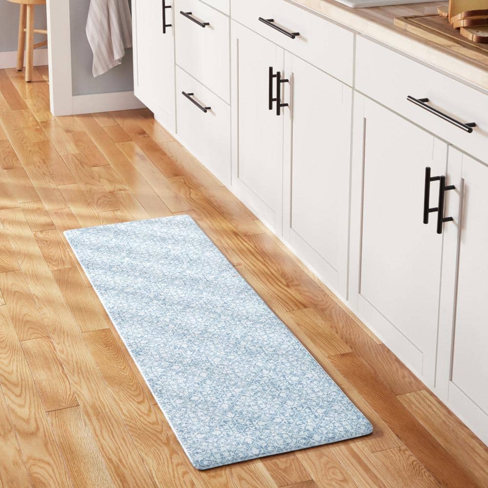 Blue PVC Medallion Anti-Fatigue Comfort Mat with Memory Foam