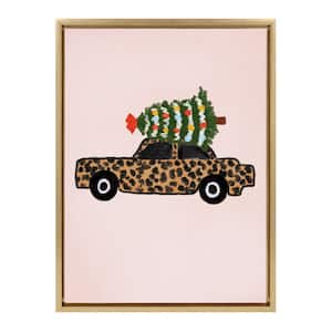 Sylvie Leopard Car Christmas by Kendra Dandy Framed Canvas Holiday Art Print 18 in. x 24 in .