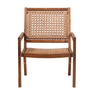 Dark Brown Wood and Rattan Mid-Century Modern Outdoor Lounge Chair