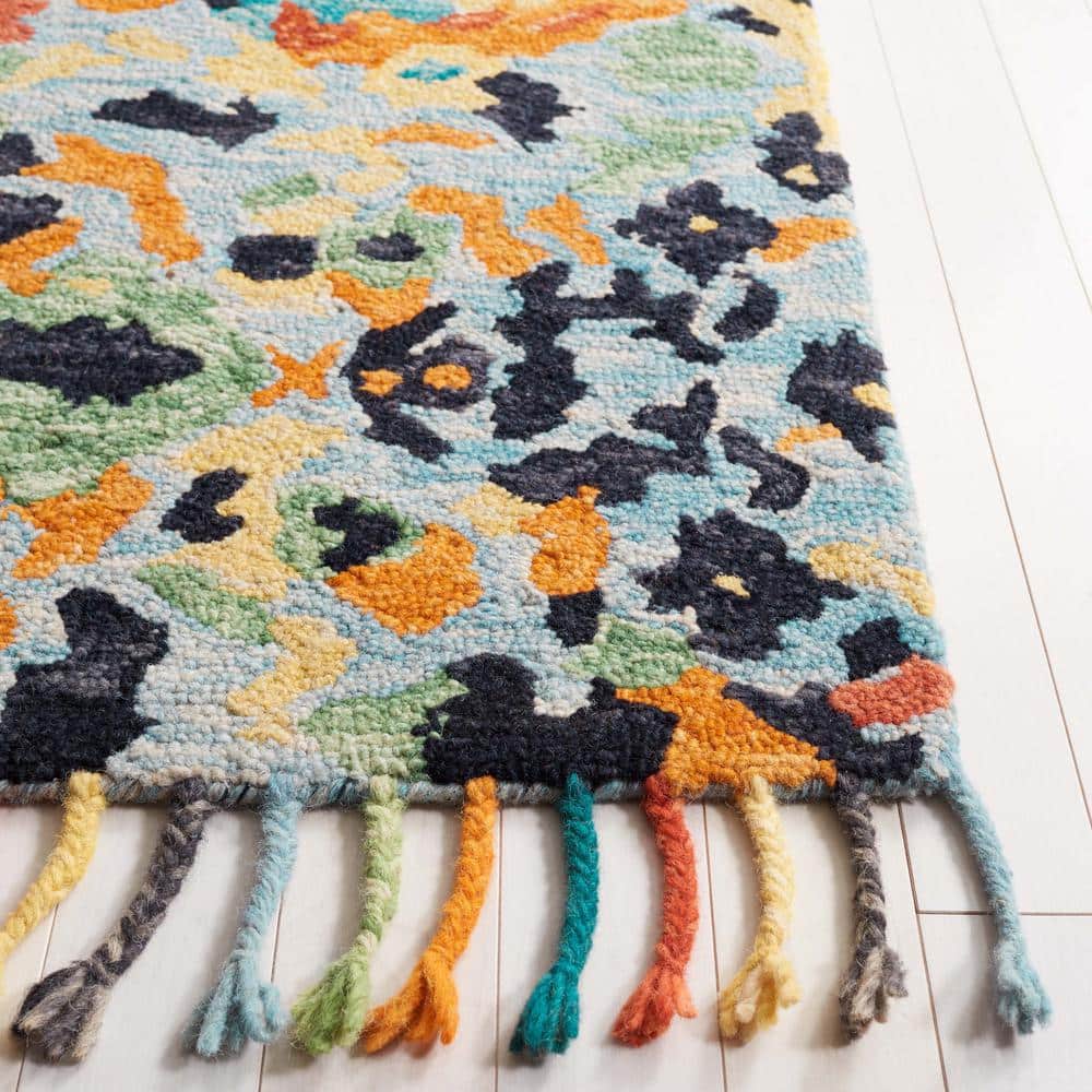 Blue Multicolor Tufted Wool and Cotton 8' x 10' Area Rug