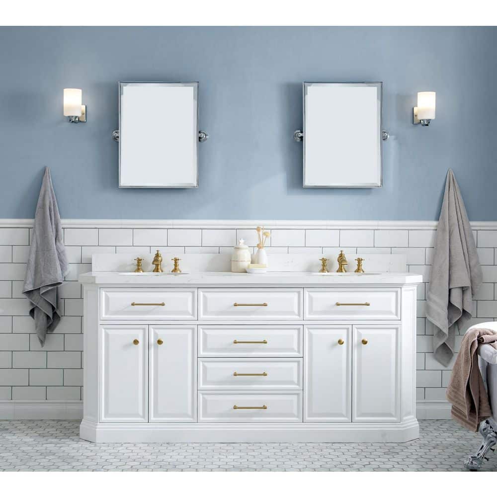 Palace 72 in. W x 22 in. D x 34 in. H Double Sink Bath Vanity in Pure White with Carrara White Quartz Top price history on PriceWatchPro