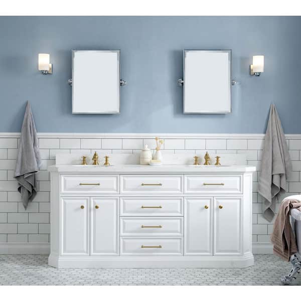 Palace 72 in. W x 22 in. D x 34 in. H Double Sink Bath Vanity in Pure White with Carrara White Quartz Top