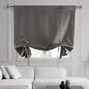 River Rock Grey Solid Cotton Rod Pocket Room Darkening Tie-Up Window Shade - 46 in. W x 63 in. L (1 Panel)
