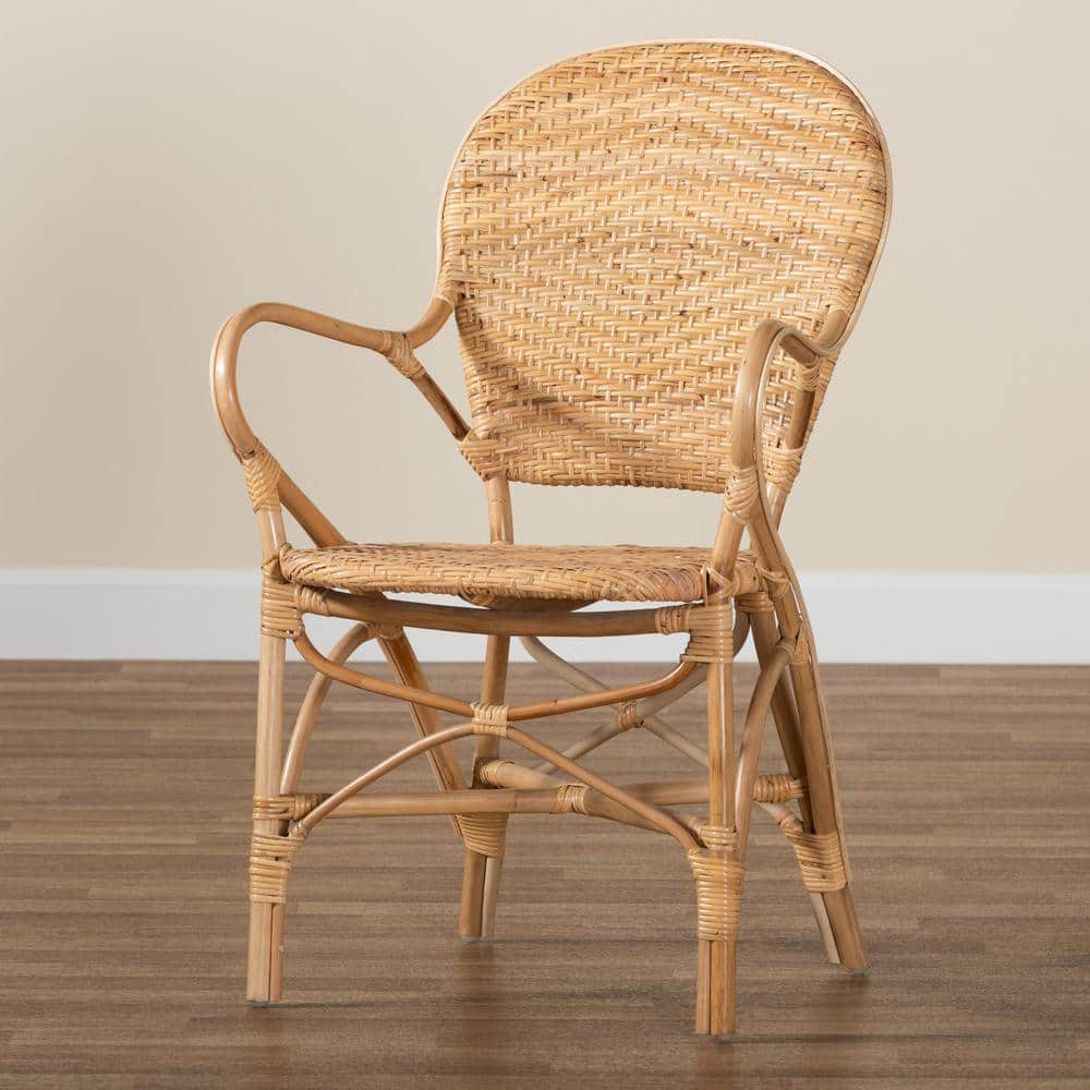 Low Brown Rattan and Cane Arm Chair