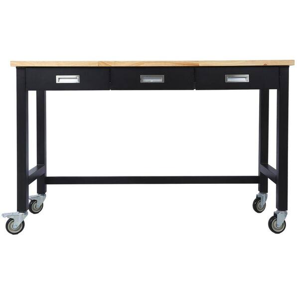 Huluwat 60 in. W x 20 in. D Black Workbench Table with Drawers 