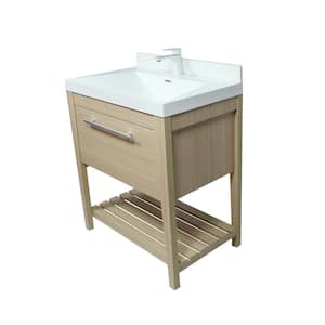 31.5 in. W x 19.7 in. D x 36 in. H Single Sink Wood Vanity in Neutral Finish with Composite Granite Sink Top in White