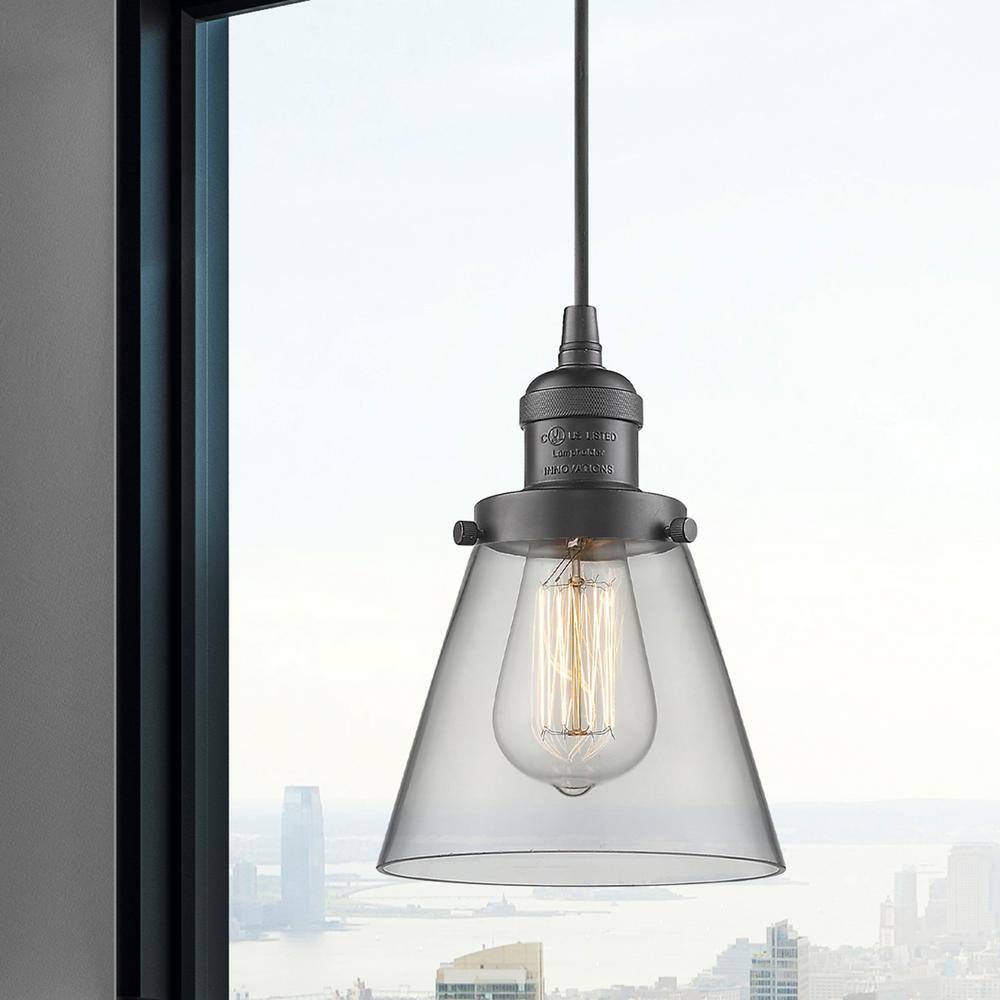 Vintage Mini Pendant Light in Oil-Rubbed Bronze with Glass Shade