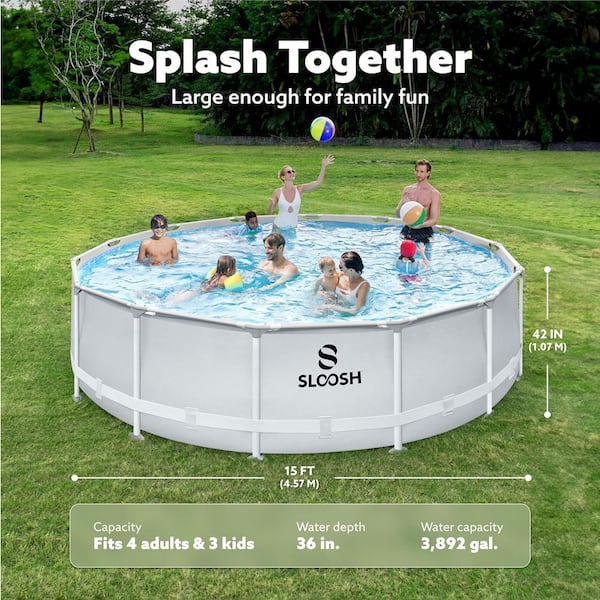 15ft x 42 in. Outdoor Round Frame Above Ground Swimming Pool Set Kiddie Pool for Kids Adults with Filter Pump Ladder