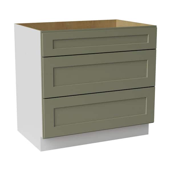 36 in. W x 24 in. D x 34.5 in. H Ready to Assemble Solid Wood Shaker Drawer Base Kitchen Cabinet in Sage Green
