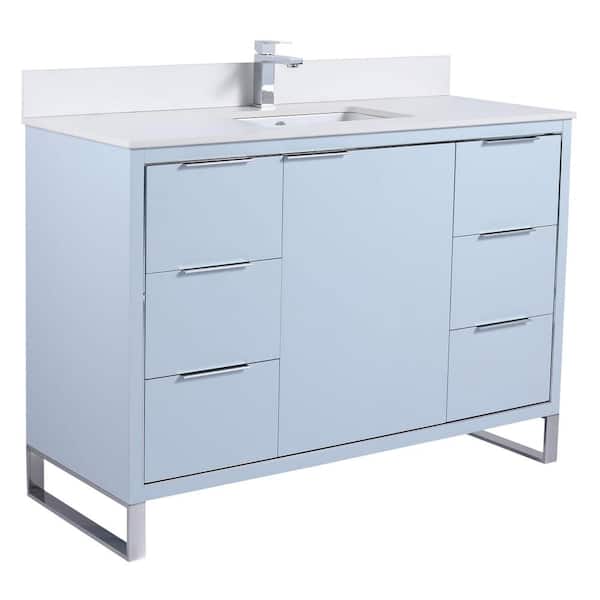 FINE FIXTURES Opulence 48 in. W x 18 in. D x 33.5 in. H Single Sink Bath Vanity in Pastel Blue with White Top